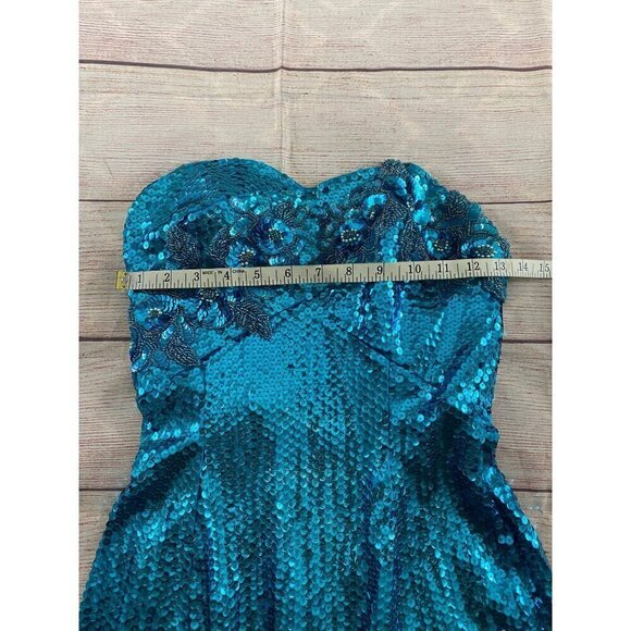 Vintage Mike Bennet Formals Women's Blue Sequin Evening Gown - 8 - Picture 10 of 14
